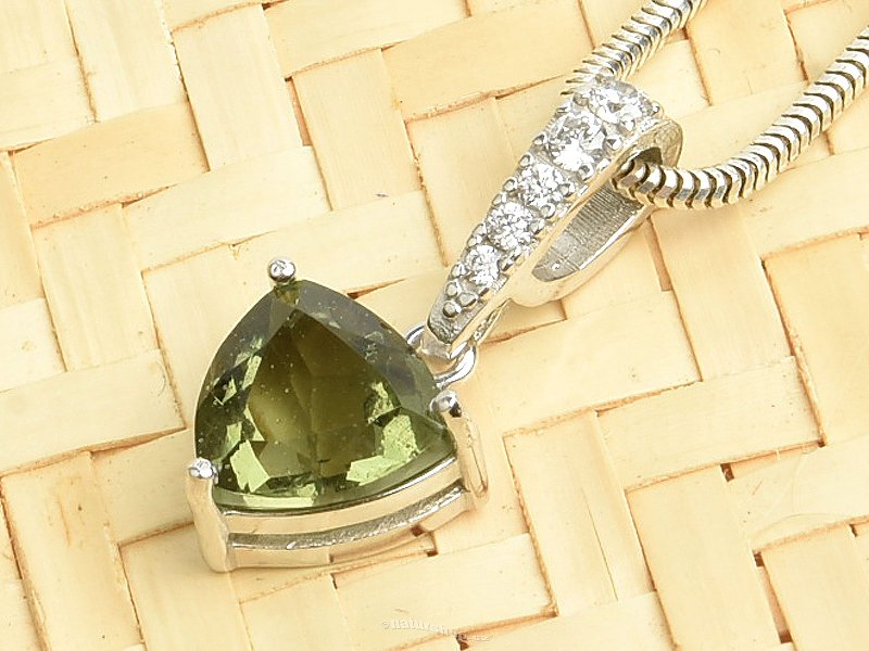 Moldavite pendant with zircons triangle 8 x 8mm standard cut Ag 925/1000 + Rh