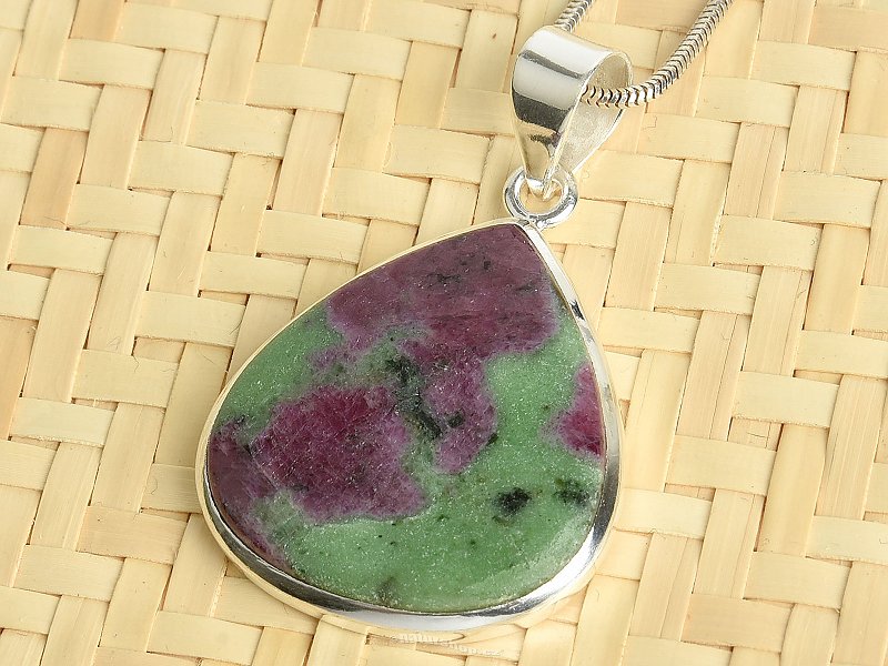 Ruby in zoisite pendant drop Ag 925/1000 8.9g