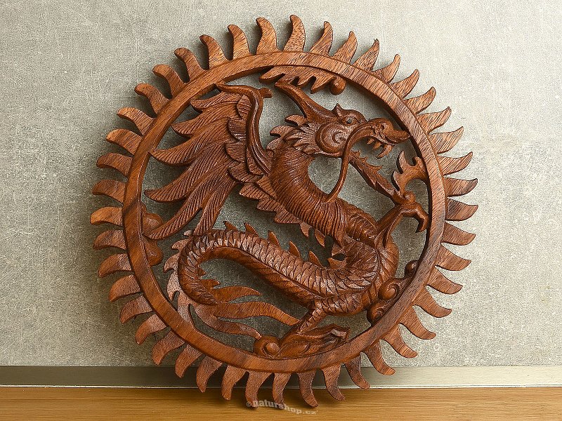 Vyřezávaný reliéf čínský drak 30cm