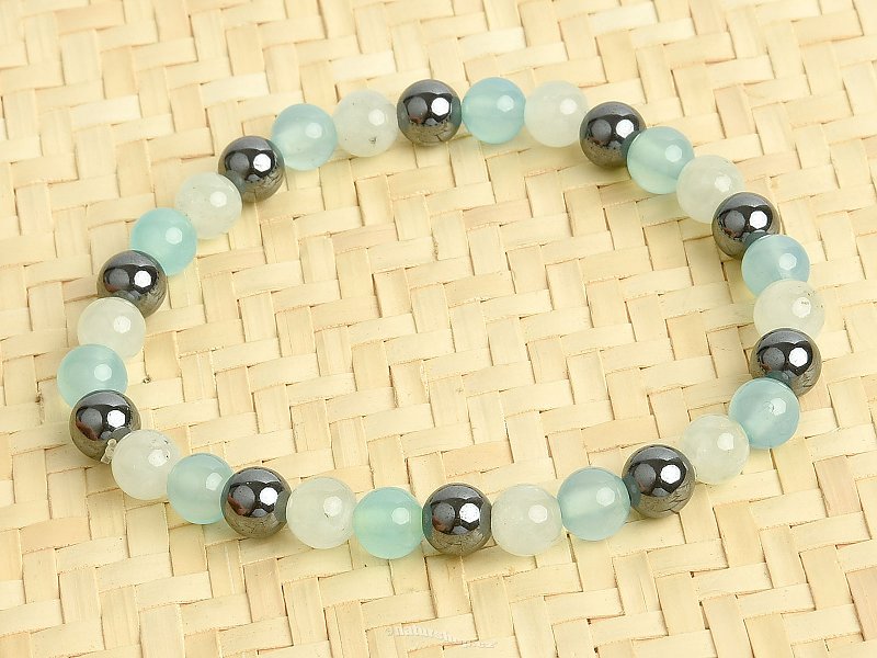 Bracelet mix stones hematite + blue jadeite balls 6mm