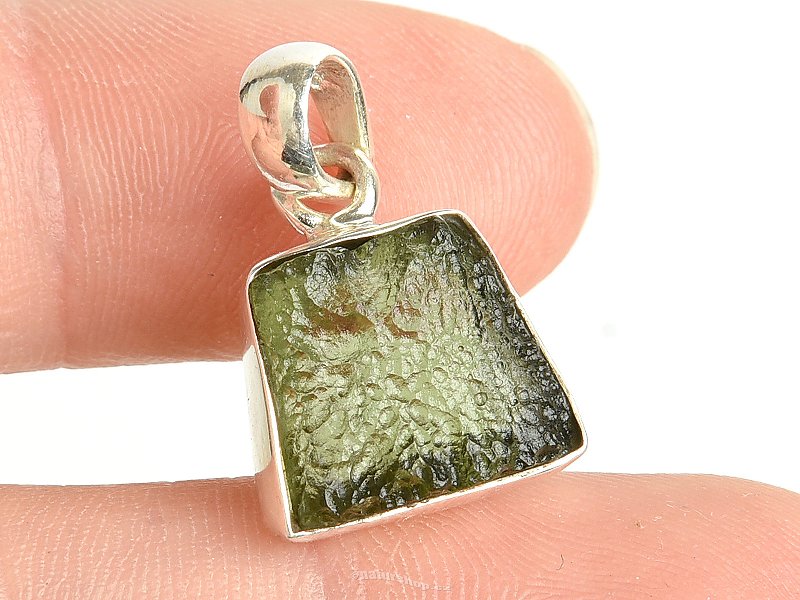 Moldavite square pendant with rim Ag 925/1000 2.5g