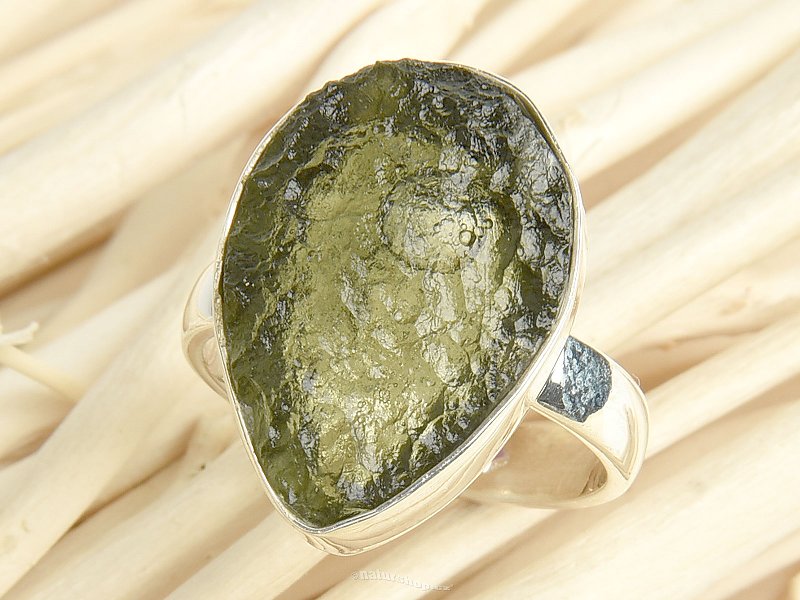 Moldavite raw ring size 52 Ag 925/1000 4.5g