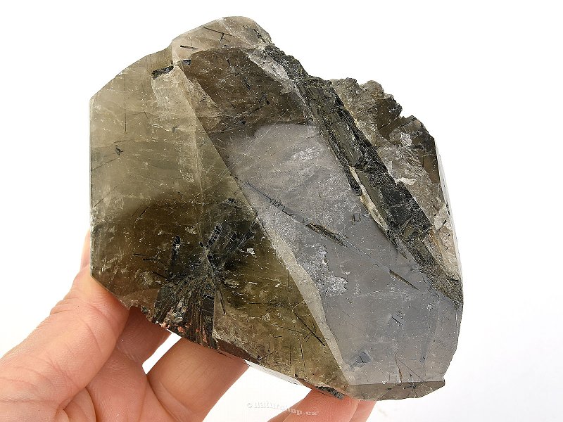 Crystal with tourmaline skoryl cut form 550g