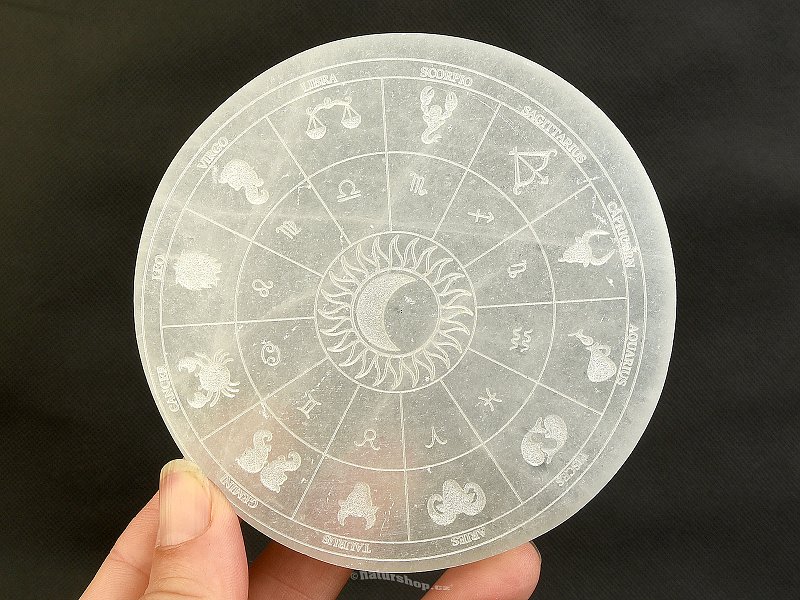 Selenite mat with horoscope motif 10cm