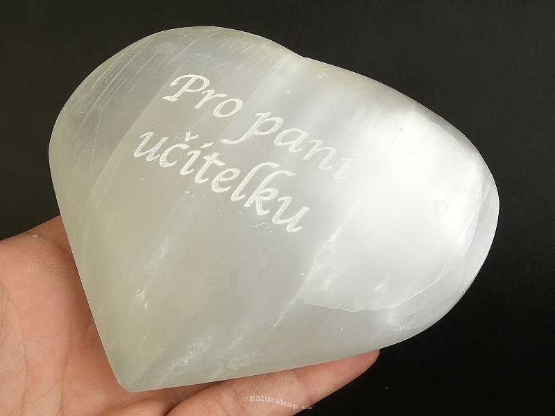 Selenite white heart with the inscription For a teacher approx. 10 cm