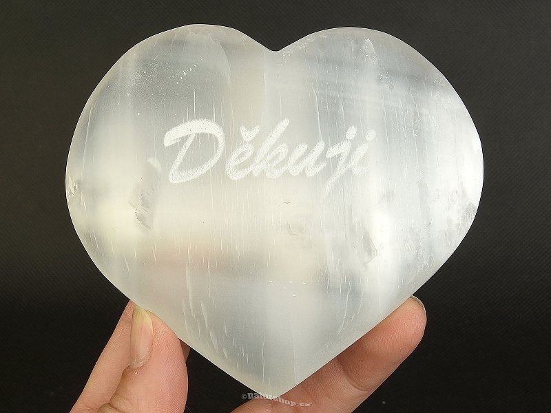 Selenite white heart with the inscription Thank you approx. 10 cm