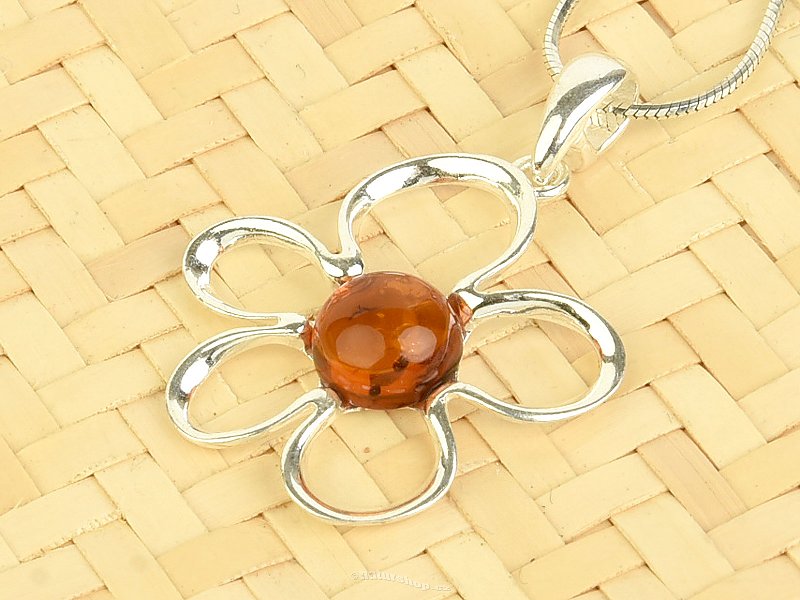 Amber pendant silver flower Ag 925/1000