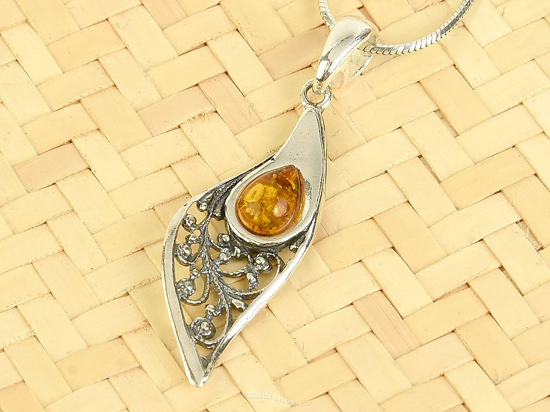 Amber pendant silver oblong Ag 925/1000