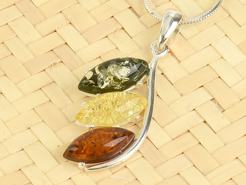 Pendant made of amber of three colors Ag 925/1000