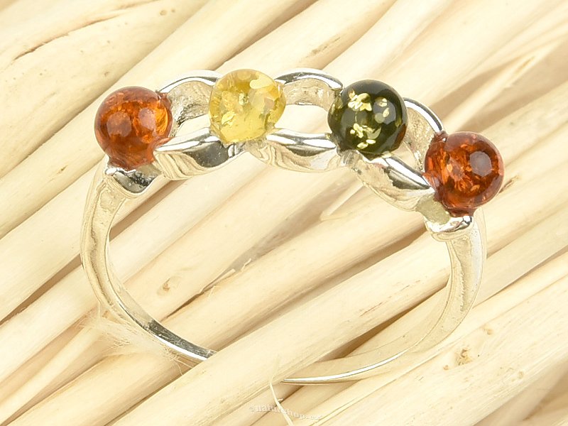 Ring with amber balls mix Ag 925/1000