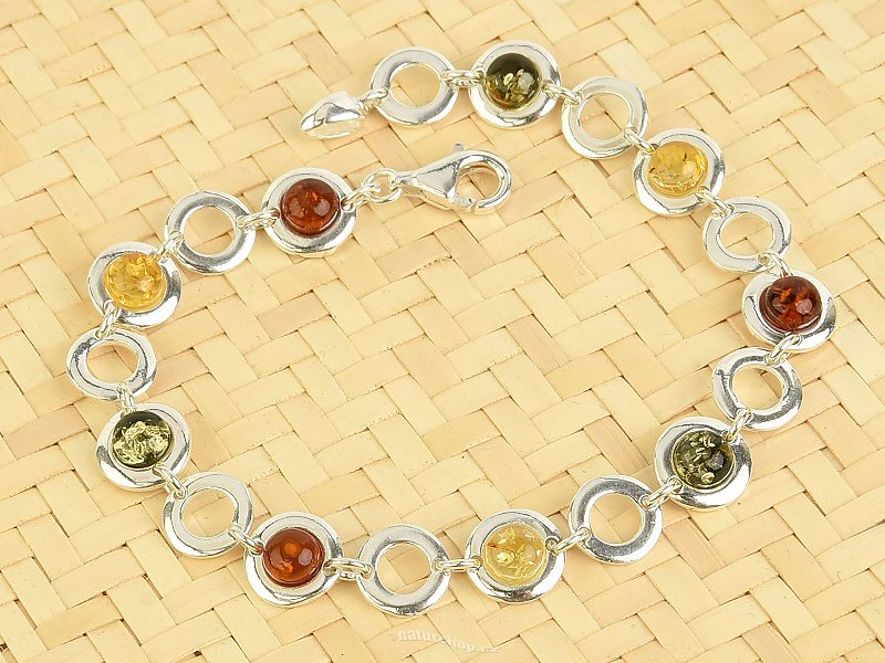 Bracelet with amber mixed rings 18.5cm Ag 925/1000 9.0g