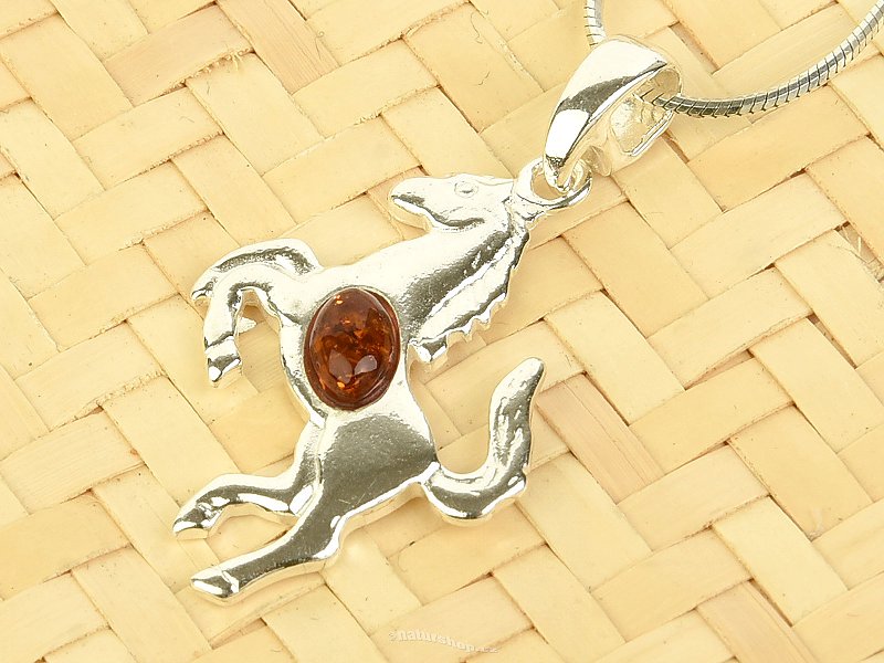 Silver pendant honey amber horse Ag 925/1000
