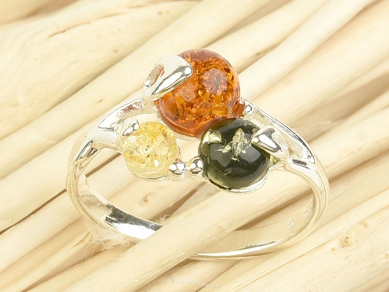 Amber ring made of mixed silver Ag 925/1000