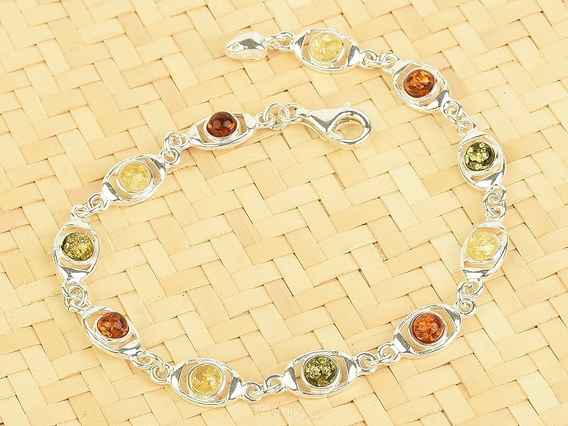 Silver bracelet with amber colored balls eye Ag 925/1000