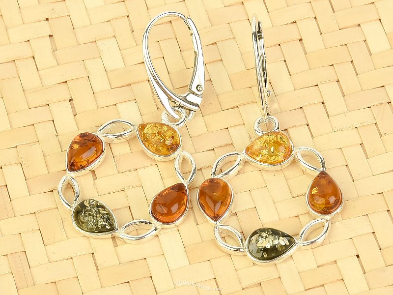 Amber earrings tricolor circle Ag 925/1000