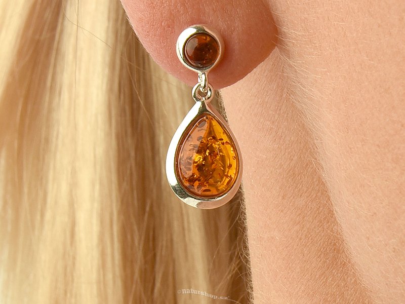 Amber drop earrings with ball Ag 925/1000