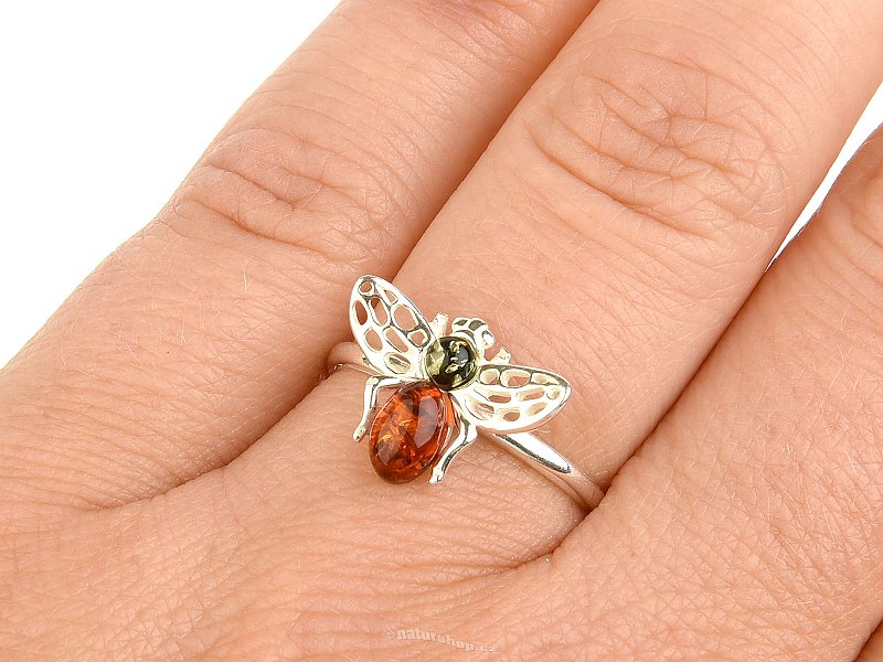 Ring with bee amber Ag 925/1000