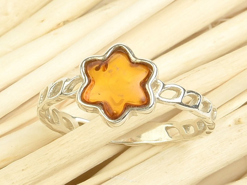 Ring with honey star amber Ag 925/1000