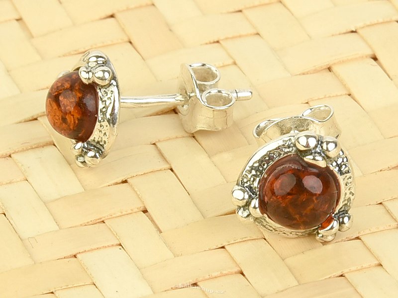 Amber earrings with decorated bezel Ag 925/1000