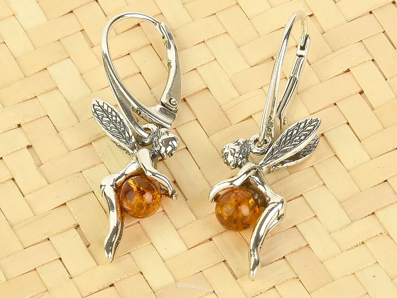 Fairy earrings with amber ball Ag 925/1000