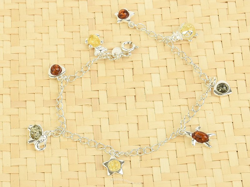 Bracelet with pendants with amber Ag 925/1000 18cm