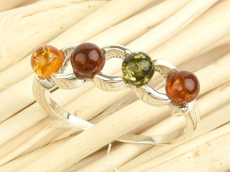 Ring with amber four colored balls Ag 925/1000 size 57 2.2g