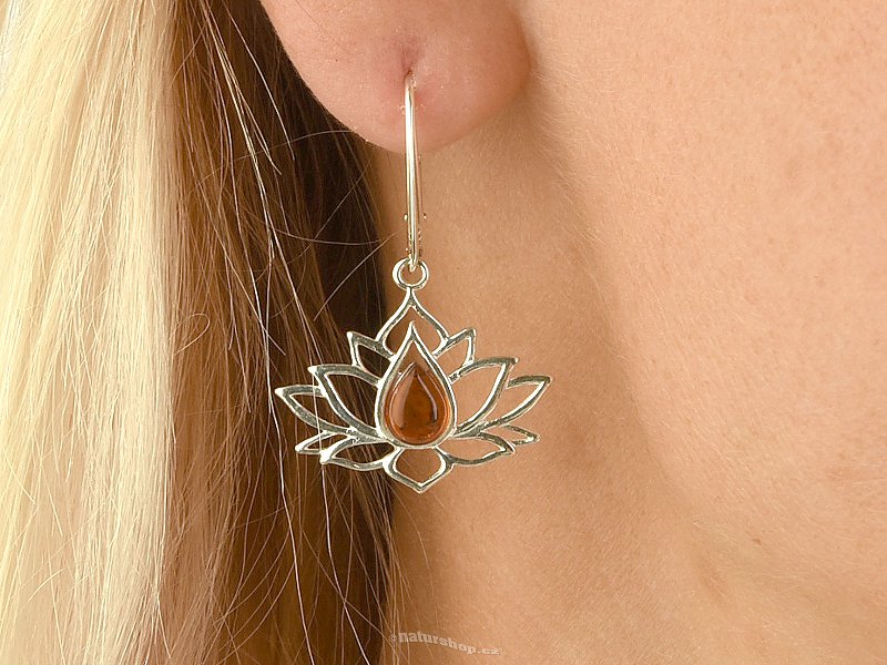 Amber earrings lotus flower Ag 925/1000