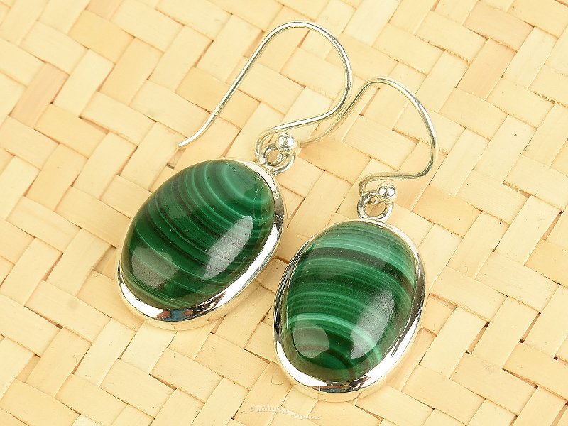Oval earrings made of malachite Ag 925/1000 7.4g