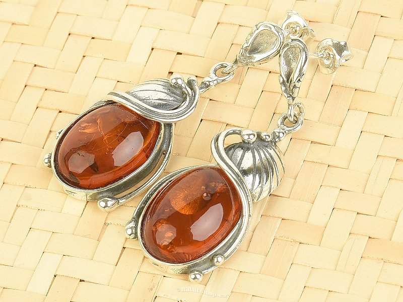 Amber earrings oval decorated with silver Ag 925/1000 6.4g