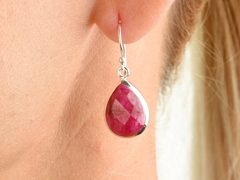 Ruby quartz drop facet earrings Ag 925/1000