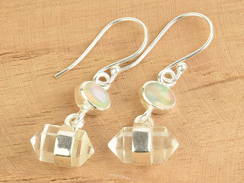 Cut crystal + Ethiopian opal earrings Ag 925/1000
