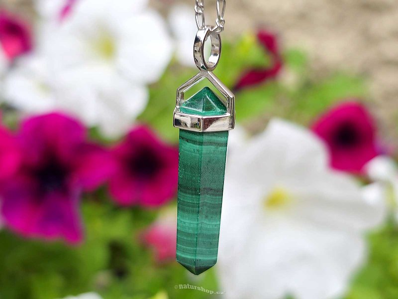 Malachite pendant larger tip Ag 925/1000 + Rh