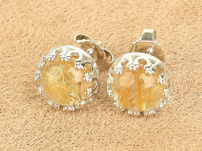 Sagenite earrings with decorated bezel Ag 925/1000 + Rh