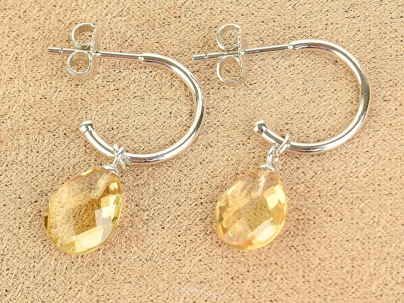 Earrings rings with faceted citrine Ag 925/1000 + Rh