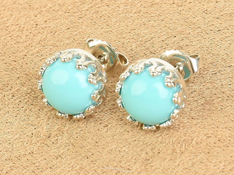 Round turquoise earrings with decorated bezel Ag 925/1000 + Rh
