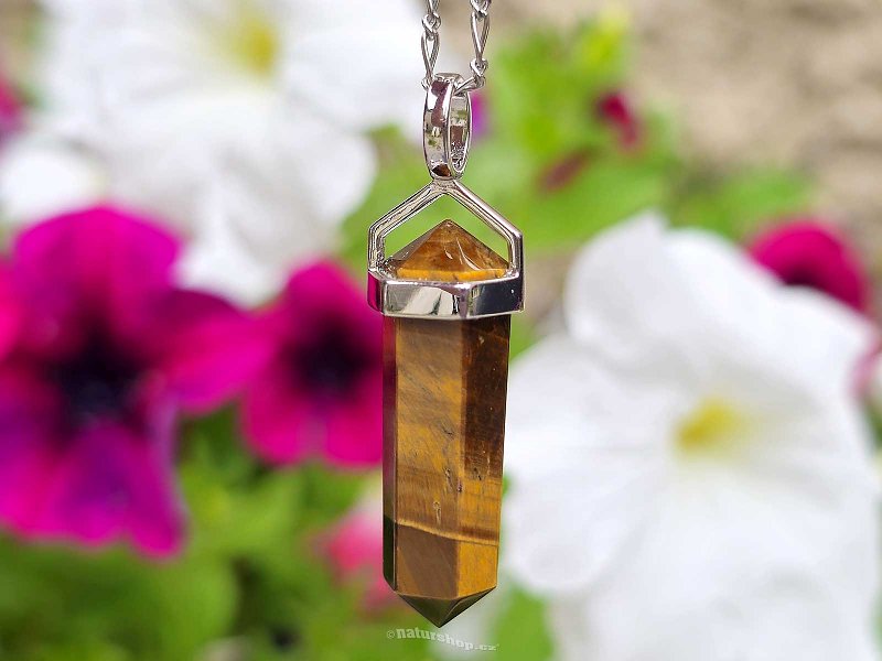 Tiger eye pendant larger tip Ag 925/1000 + Rh