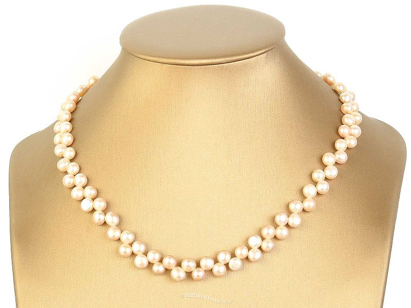 Necklace made of apricot pearls zig zag 42 cm