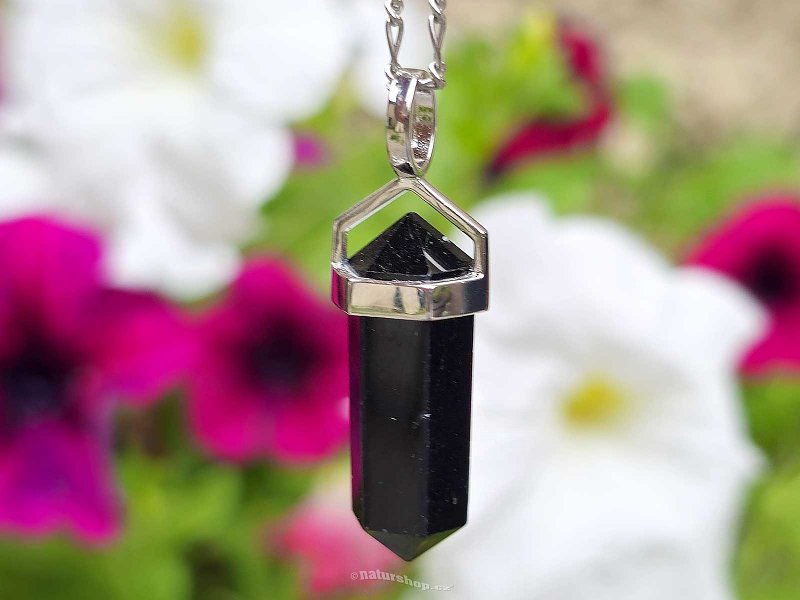 Black tourmaline pendant larger tip Ag 925/1000 + Rh