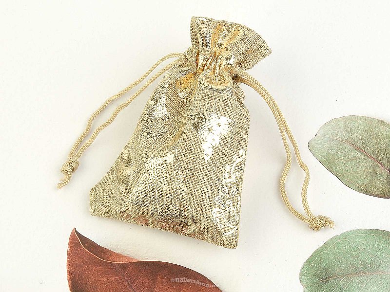 Vánoční dárkový sáček přírodní se zlatým potiskem 10 x 7cm