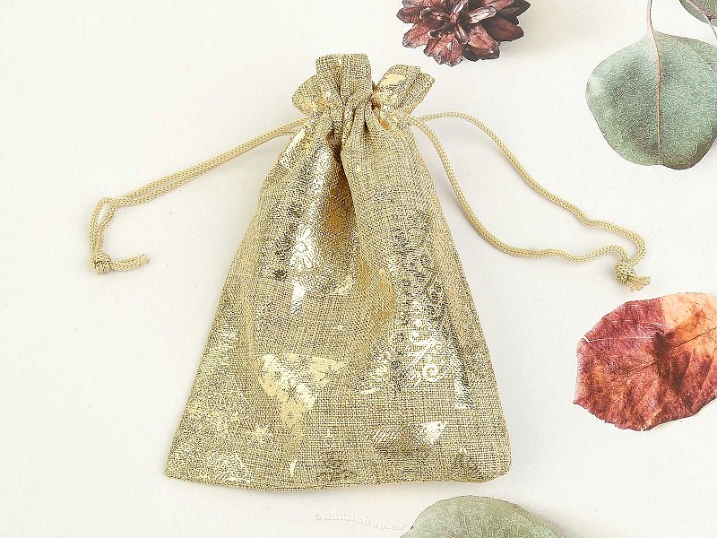 Natural Christmas gift bag with golden print 14 x 10 cm