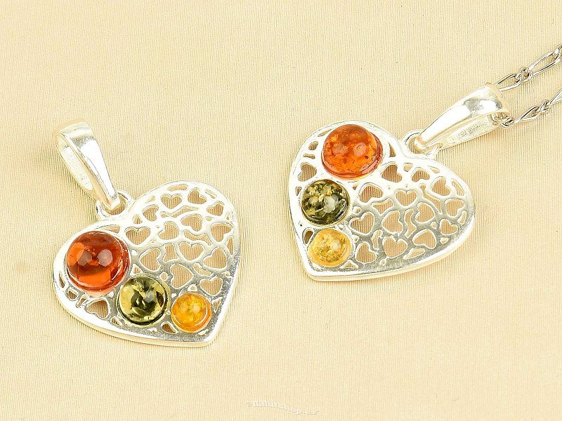Silver pendant from amber mix heart Ag 925/1000