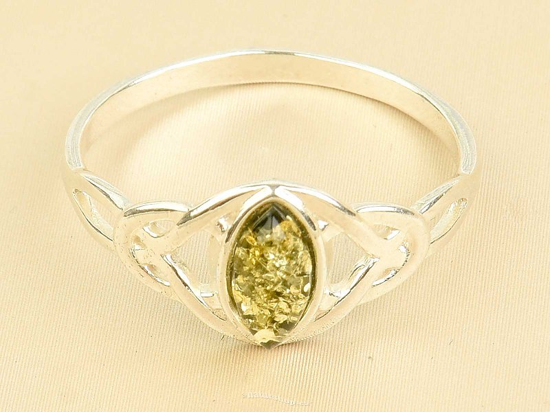 Dámský stříbrný prsten se zeleným jantarem Ag 925/1000
