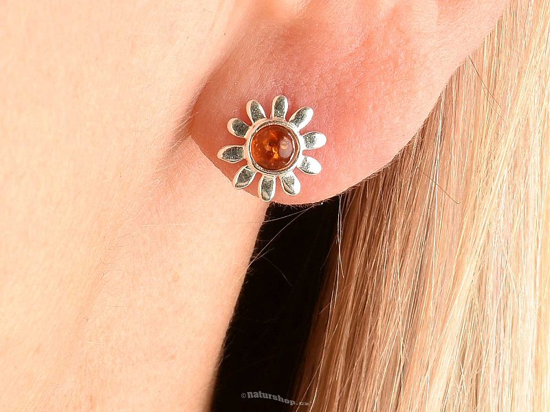 Amber earrings flower Ag 925/1000