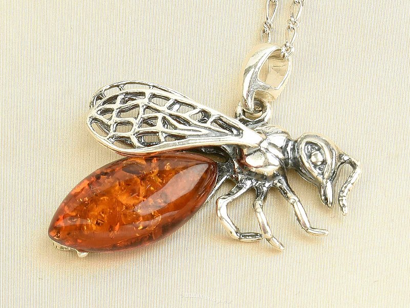 Silver pendant bee with amber Ag 925/1000 3.9g