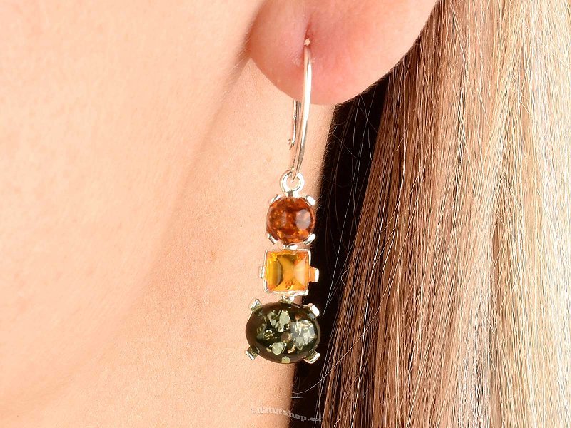 Silver earrings with colored amber (Ag 925/1000) 1.8 + 1.9g