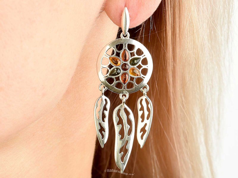 Silver earrings dream catcher with amber Ag 925/1000