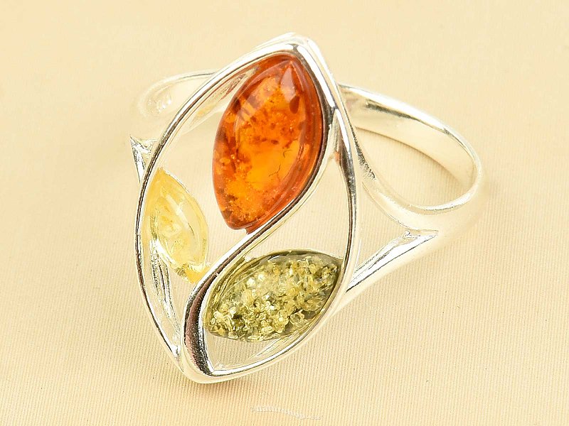 Dámský stříbrný prsten s jantary mix Ag 925/1000
