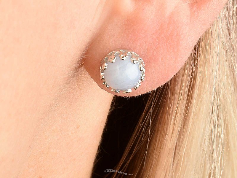 Chalcedony round earrings with rim Ag 925/1000 + Rh