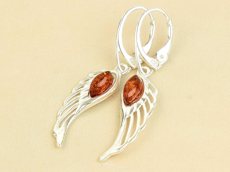 Silver earrings angel wings with amber Ag 925/1000