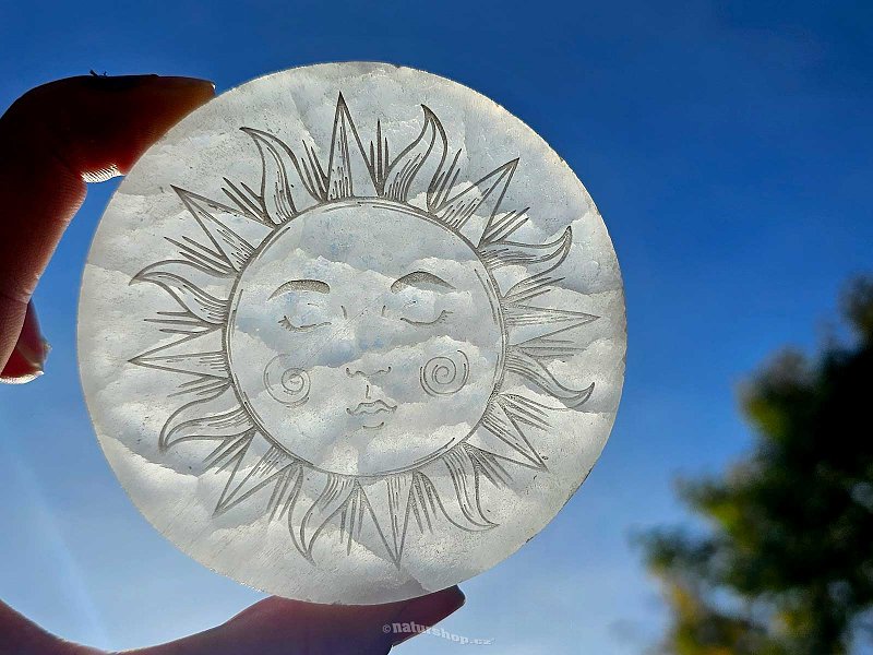 Selenit kolečko s motivem slunce cca 7,5cm